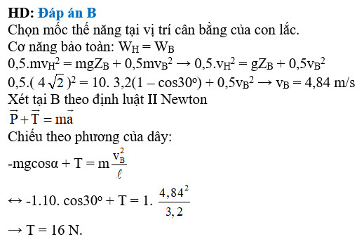Xác định vận tốc và lực căng dây của con lắc đơn dài 320cm