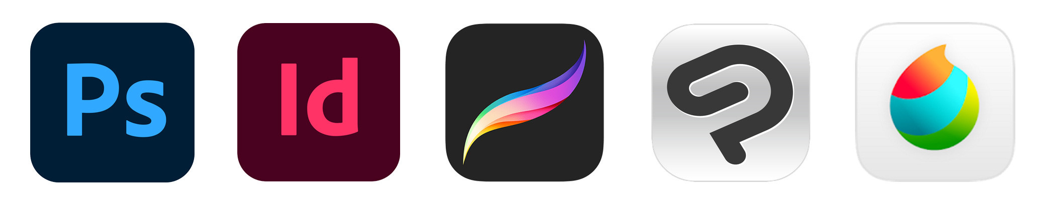 Giao diện của các phần mềm vẽ truyện tranh phổ biến: Adobe Photoshop, Adobe InDesign, Procreate và Clip Studio Paint