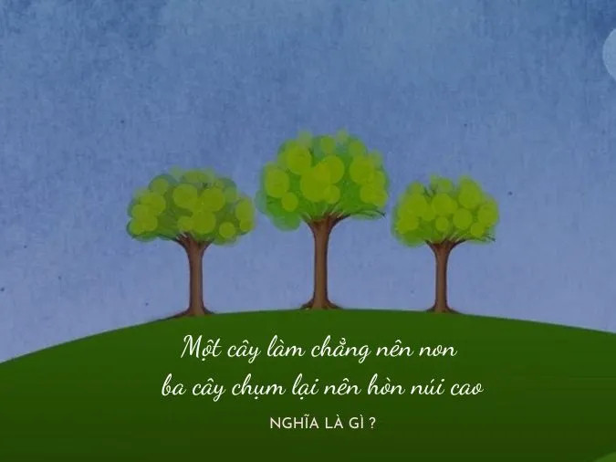 Hình ảnh minh họa một cây đơn độc và ba cây chụm lại thành ngọn núi, thể hiện sự khác biệt về sức mạnh giữa cá nhân và tập thể
