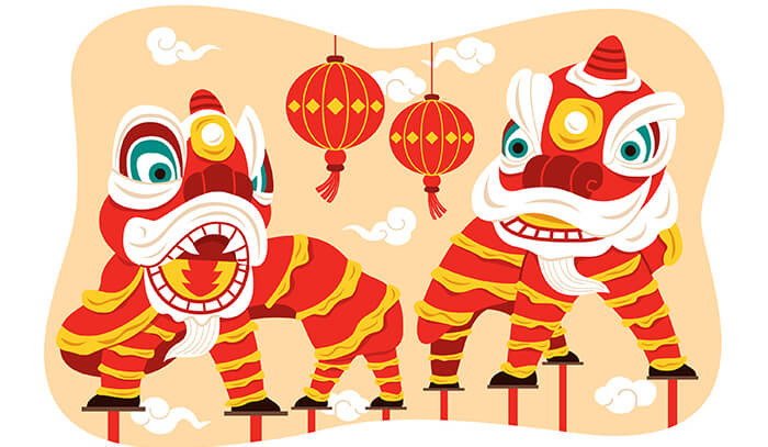 Hình ảnh múa lân sư rồng truyền thống, thể hiện sự kết hợp giữa yếu tố văn hóa và nghệ thuật biểu diễn