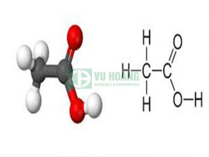 Mô hình 3D biểu diễn cấu trúc phân tử acetic acid với các nguyên tử carbon, hydro và oxy, thể hiện rõ liên kết giữa nhóm methyl và carboxyl.