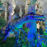 Mô hình khủng long bạo chúa (Tyrannosaurus Rex) đang gầm thét trong không gian Vương quốc Khủng long tại Thiên Đường Bảo Sơn.
