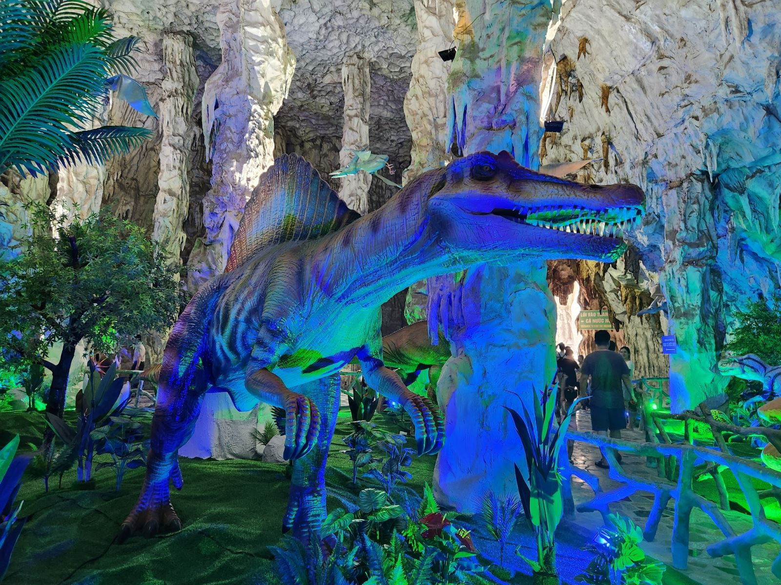 Mô hình khủng long bạo chúa (Tyrannosaurus Rex) đang gầm thét trong không gian Vương quốc Khủng long tại Thiên Đường Bảo Sơn.