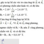 Mô tả cách tính cảm ứng từ B1 và B2 do hai dòng điện I1 và I2 gây ra tại điểm M