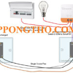 Sơ đồ mạch điện 1 cầu chì, 2 công tắc 2 cực điều khiển 2 bóng đèn, minh họa kết nối dây nóng, dây nguội và các thiết bị bảo vệ
