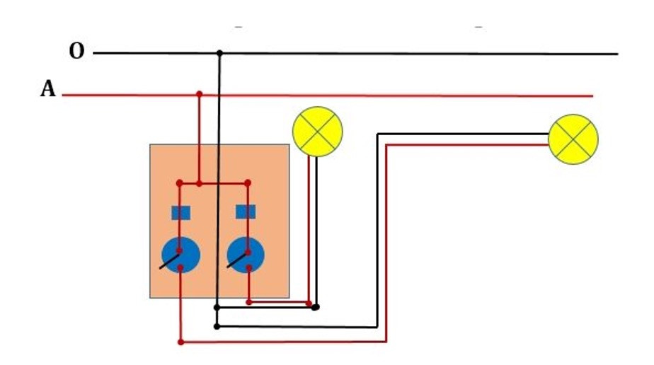 Sơ đồ mạch điện cơ bản với công tắc, ổ cắm và nguồn điện