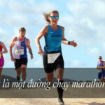 Vận động viên chạy marathon dưới ánh nắng mặt trời, tượng trưng cho sự kiên trì và nỗ lực trong cuộc sống