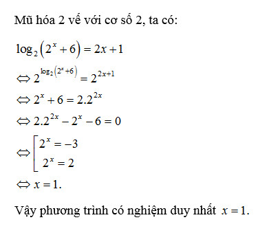 Ví dụ minh họa phương pháp mũ hóa để giải phương trình logarit.